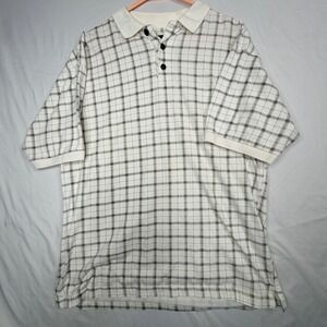 Givenchy Activewear Polo Shirt XL White Grid Check Vintage Cotton Short Sleeve